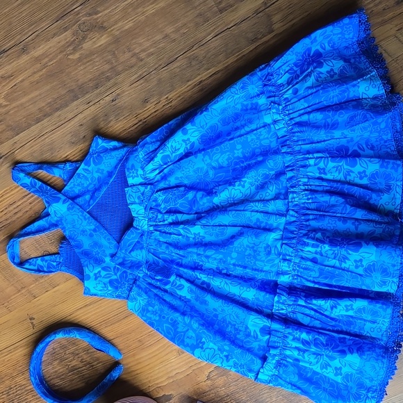 Etta Vee Blue Floral Kids Dress with Matching Headband Open Back Bow Size 6 NWOT - Picture 8 of 10